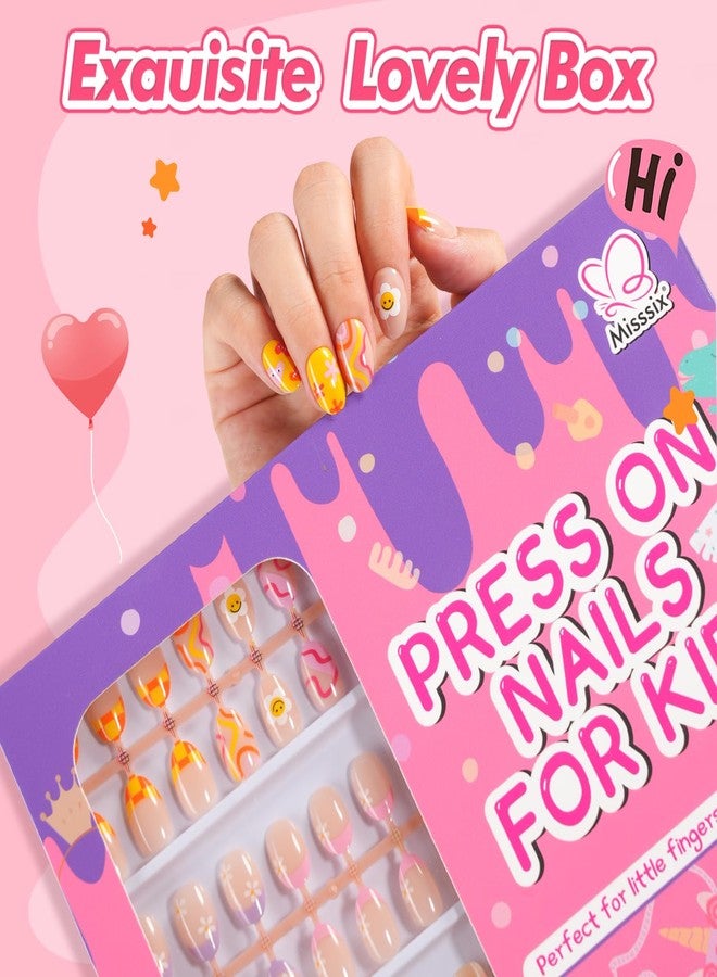 Misssix 78 Pcs Press on Nails for Kids, 3 Pack Kid Fake Nail Kit Cute Press on Nails, Old Colorful Flower Glue On Nails Stick On Nails for Girls 8-12 Years - Image 3